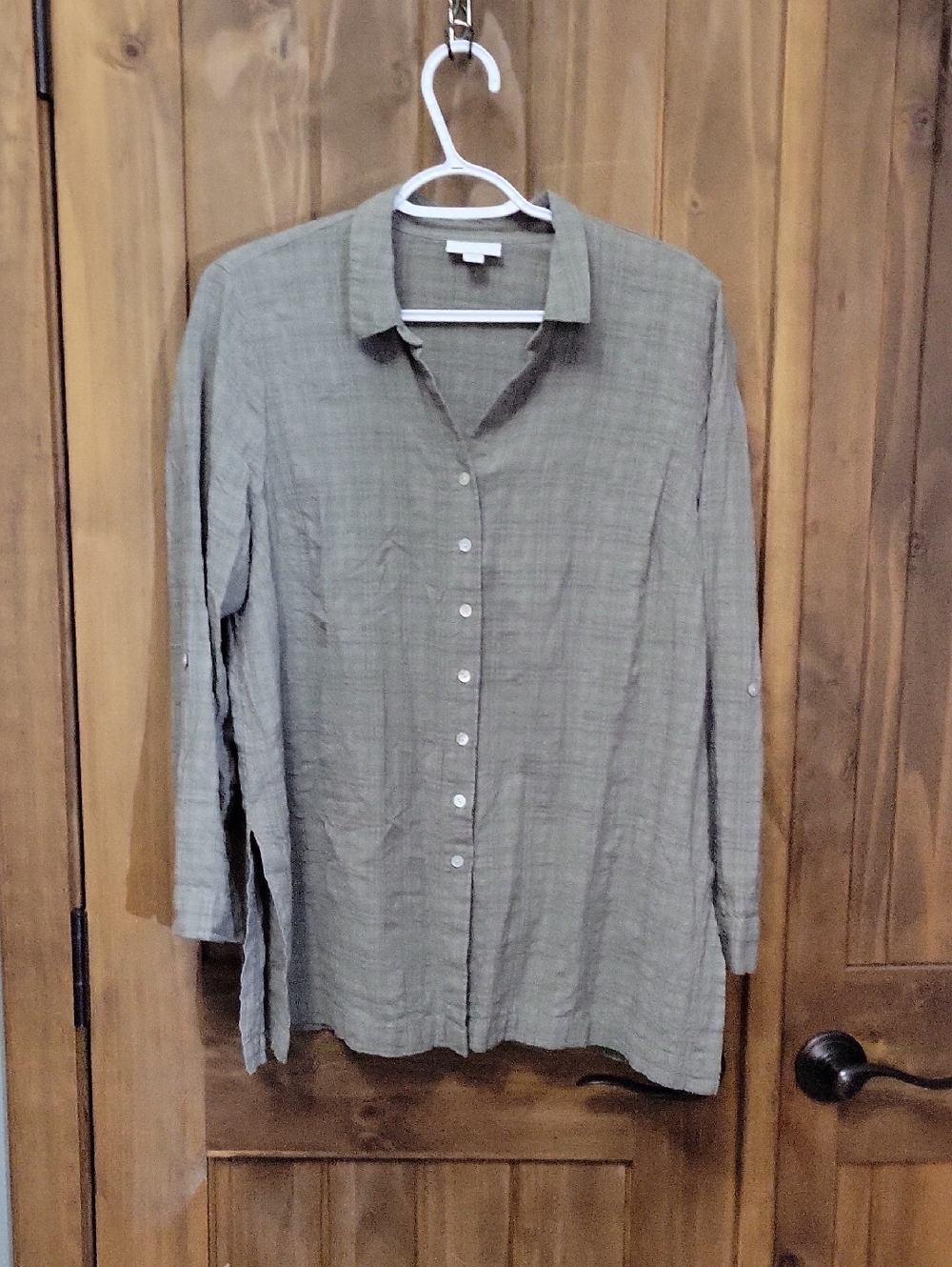 Lightweight Button-Front Gauze Shirt in Olive